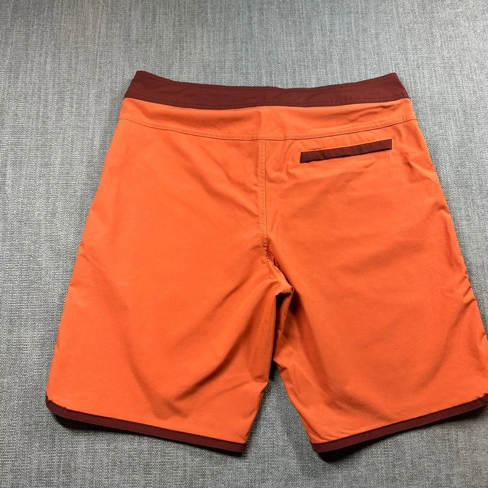 Prana Board Shorts Mens 32 Orange Burgundy  UPF‎ 50 Recycled Surf Swim